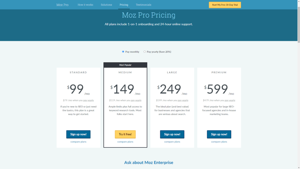 moz pro pricing plans 2